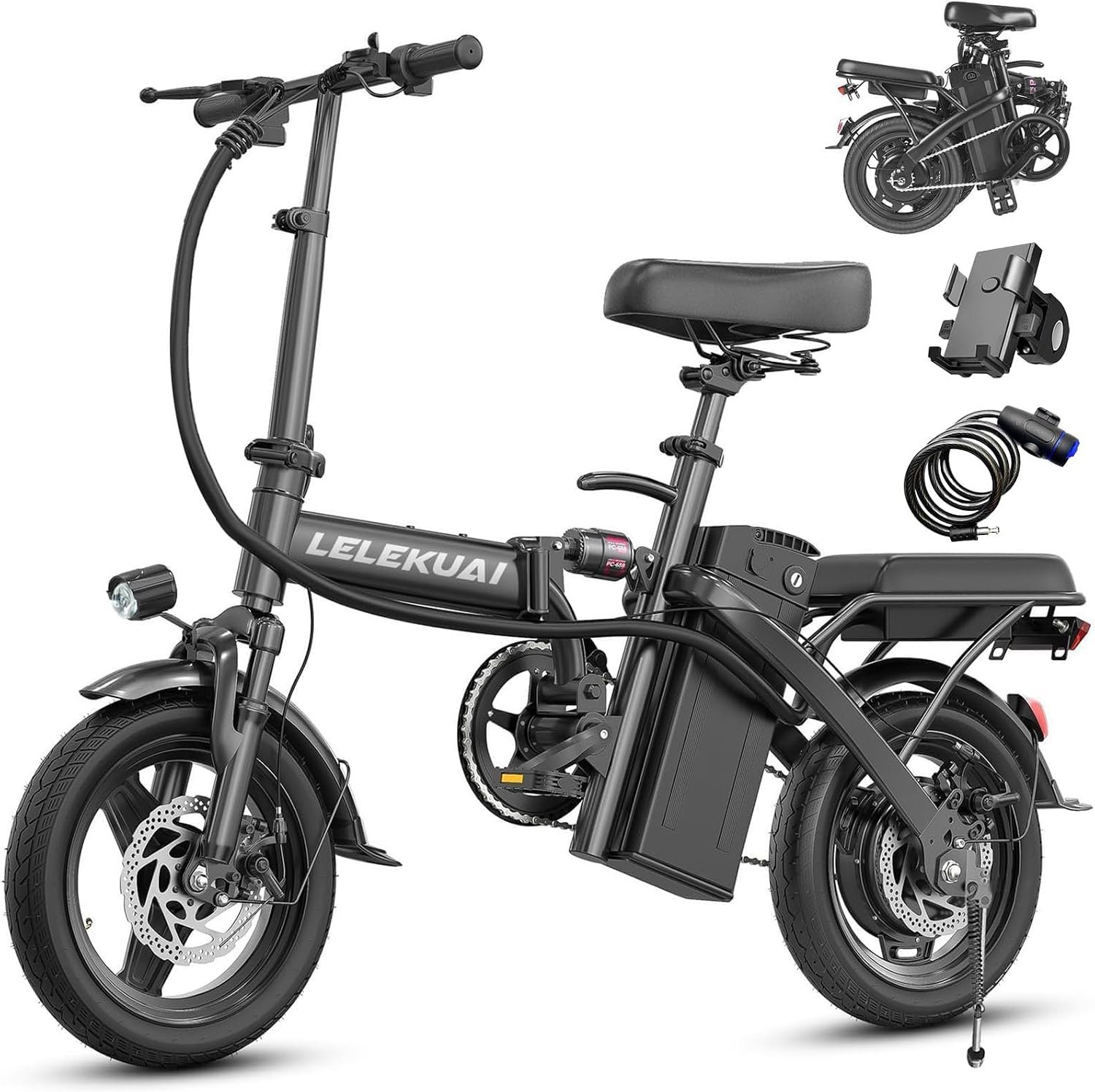 LELEKUAI Folding Electric Bike – 14" Compact Commuter E-Bike