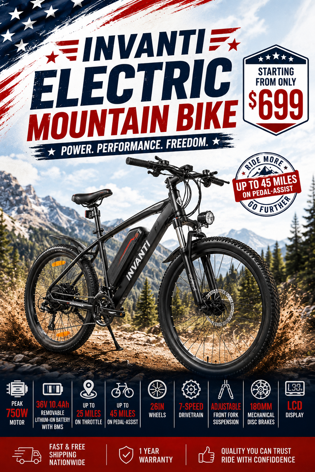 INVANTI 26-inch electric mountain bike with front suspension